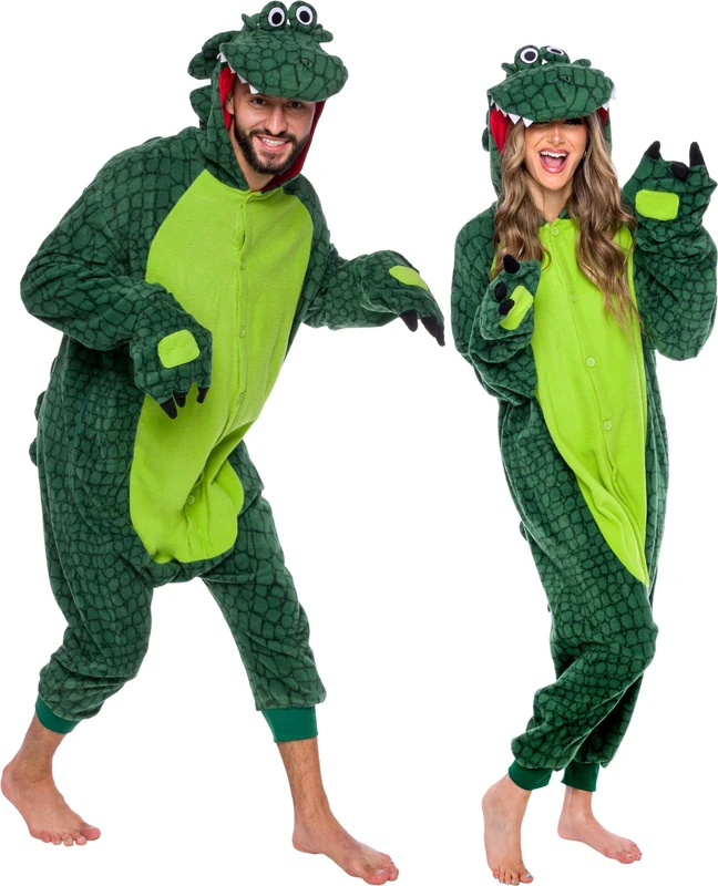 Funziez! Crocodile Alligator Adult Onesie - Dinosaur Halloween Costume - Animal One Piece Cosplay Suit for Women and Men, Alligator, Large - Image 1