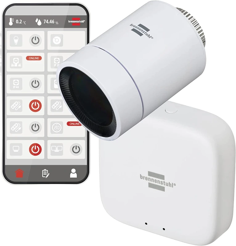 Brennenstuhl Connect Zigbee Smart Radiator Thermostat Starter Set (1xZigbee Gateway GWY CZ 01, 1xZigbee Radiator Thermostat HT CZ 01, Intelligent Heating Control via App for Saving Electricity) White