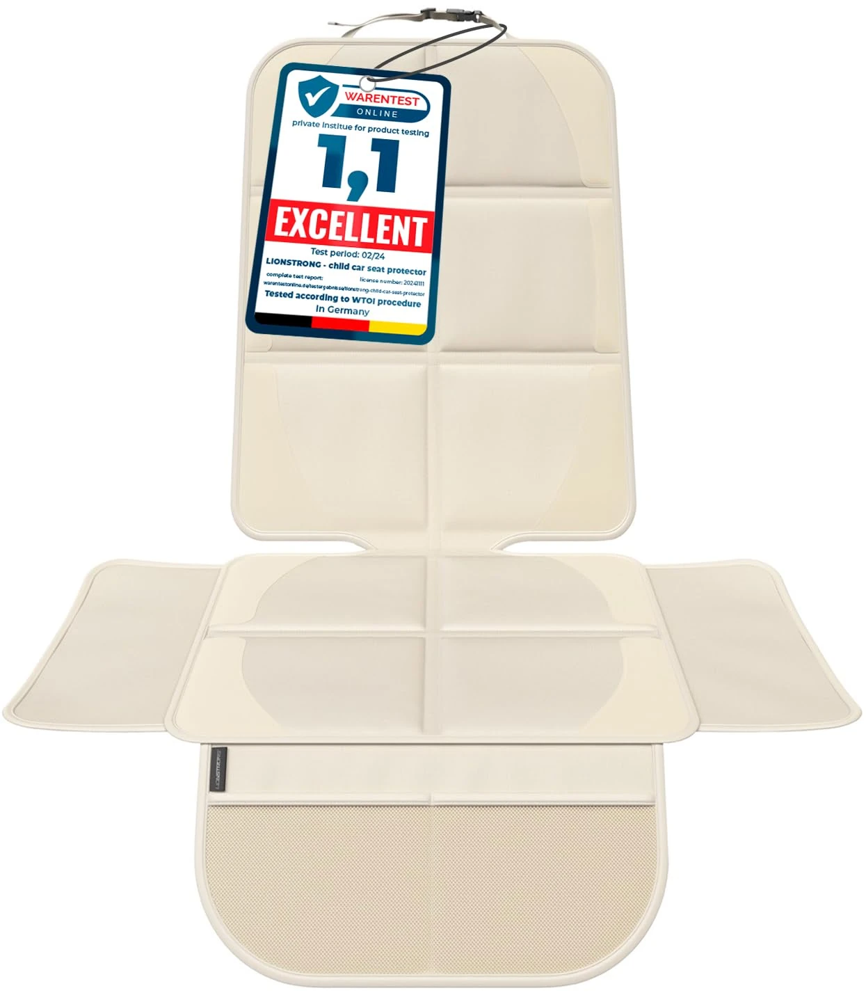 LIONSTRONG® Car Seat Protector for Child Seat [ISOFIX compatible]- Seat Cover for Infant Seat waterproof - Carseat Seat Protectors Baby - Car Seat Mat Dirt resistant - cream