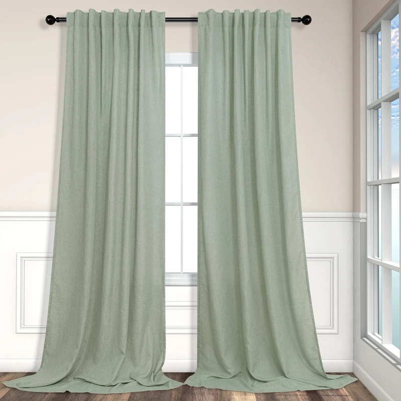 Sage Green Curtains 84 Inch Length for Living Room 2 Panels Back Tab Rod Pocket Drapes Light Filtering Sheer Linen Cotton Textured Light Green Curtain for Bedroom Rustic Boho Farmhouse Decor 7 FT Long