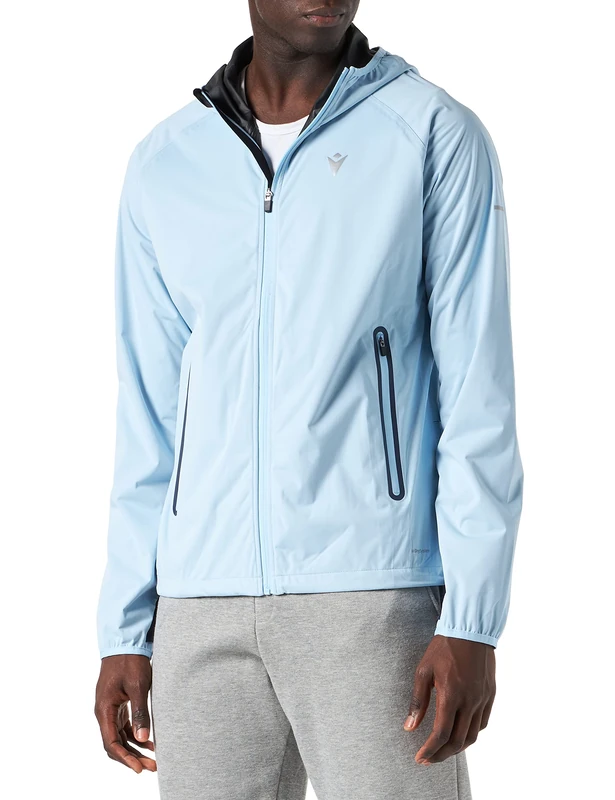 Macron Men's Run Fcc Caleb Rain Jacket Light Man Col/Nav, Columbia-Navy, L