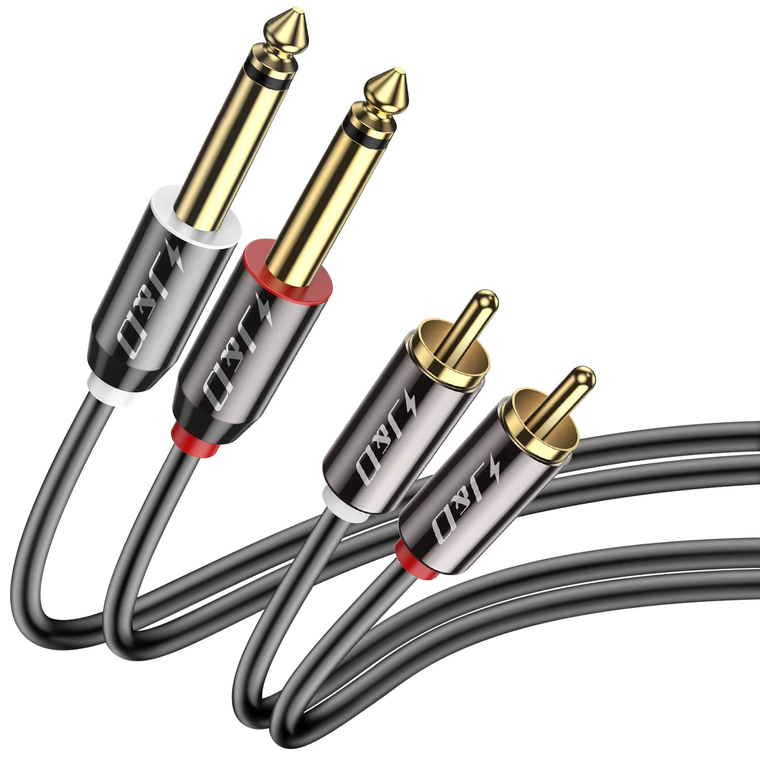 J&D Dual 1/4 inch TS to Dual RCA Stereo Audio Interconnect Cable, Gold Plated Copper Shell Heavy Duty 2X 6.35mm Male TS to 2 RCA Male Adapter Cable, 4,5 Meter