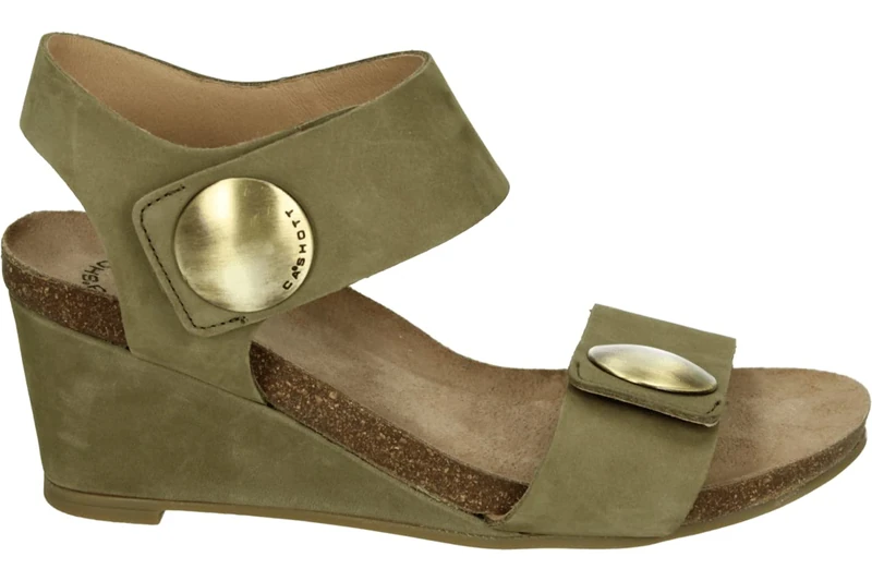 CA'SHOTT A/S Women's Casalberta Velcro Button Sandal Nubuck Heeled, Olive, 6.5 UK