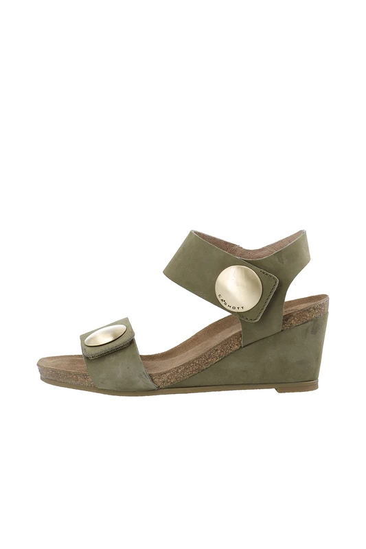CA'SHOTT A/S Women's Casalberta Velcro Button Sandal Leather Heeled, Olive, 7.5 UK