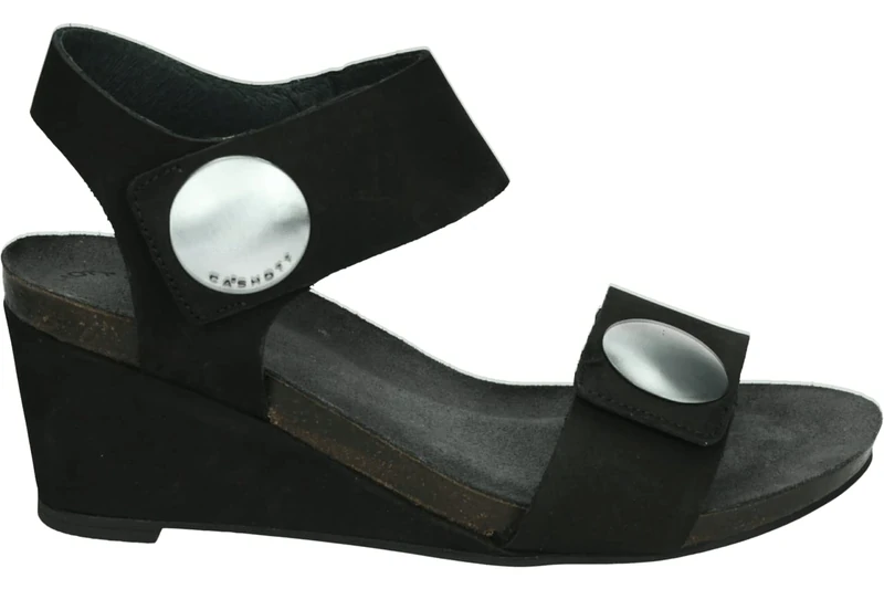 CA'SHOTT A/S Women's Casalberta Velcro Button Sandal Nubuck Heeled, Black, 7.5 UK
