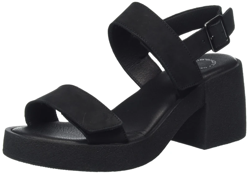 CA'SHOTT A/S Women's Casemily Velcro Suede Sandal Heeled, Black, 6 UK