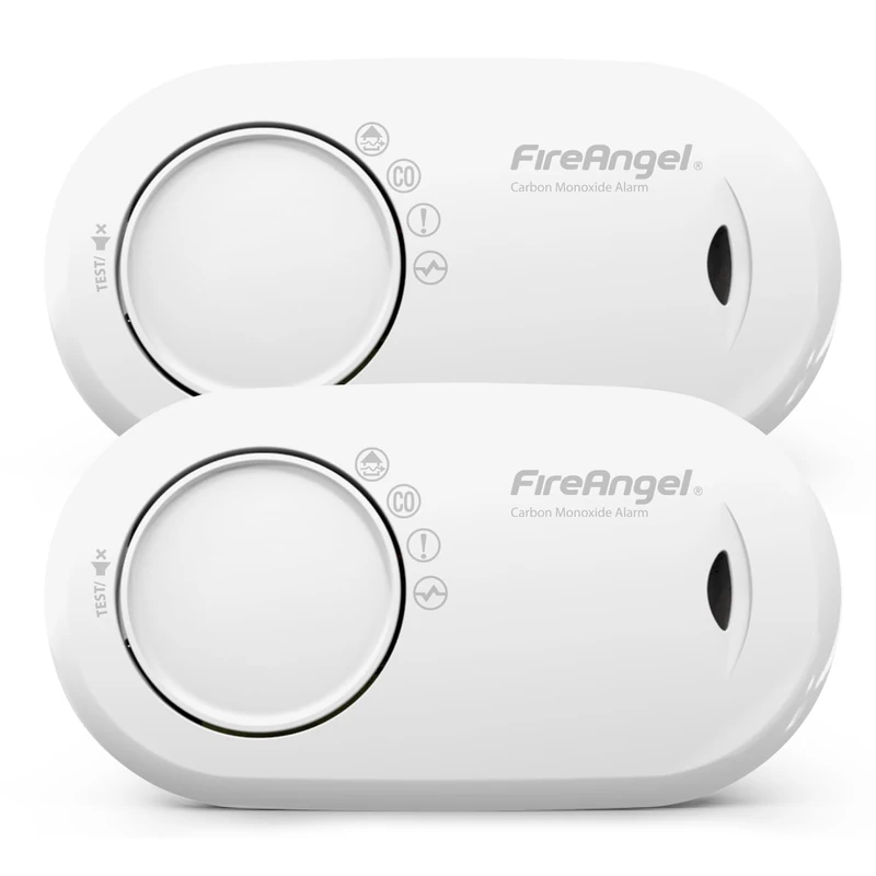 FireAngel Carbon Monoxide Alarm and Detector - FA3313 10-Year Sensor Life CO Alarm for Home with 1-Year Replaceable Batteries - Travel, Portable Carbon Monoxide Detector - CO Detector - 2-Pack - White