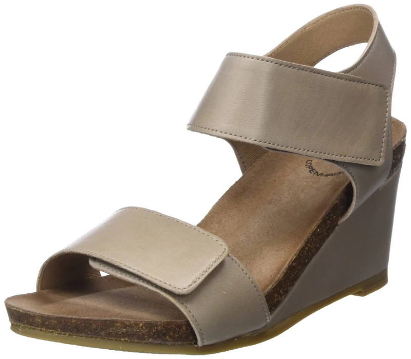 CA'SHOTT A/S Women's Casalberta Velcro Leather Heeled Sandal, Taupe, 41 EU, taupe, 8.5 UK