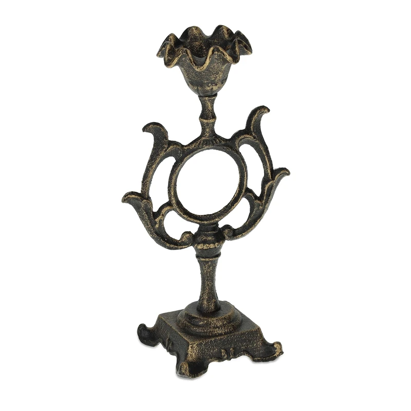 Relaxdays Candle Holder, Vintage Design, Pillar Candles up to Ø 4cm, Shabby chic Decor, HWD: 28.5 x 10 x 16 cm, Bronze