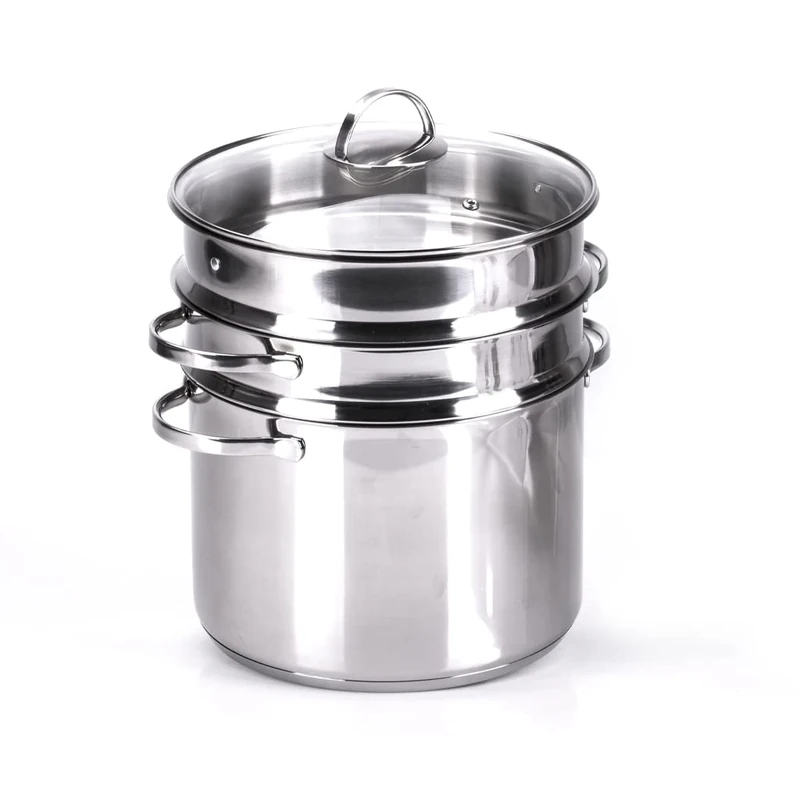 Moneta Allegro Stainless Steel 24 cm with Double Basket, Colander and steam Basket for All Fires, Including Induction.