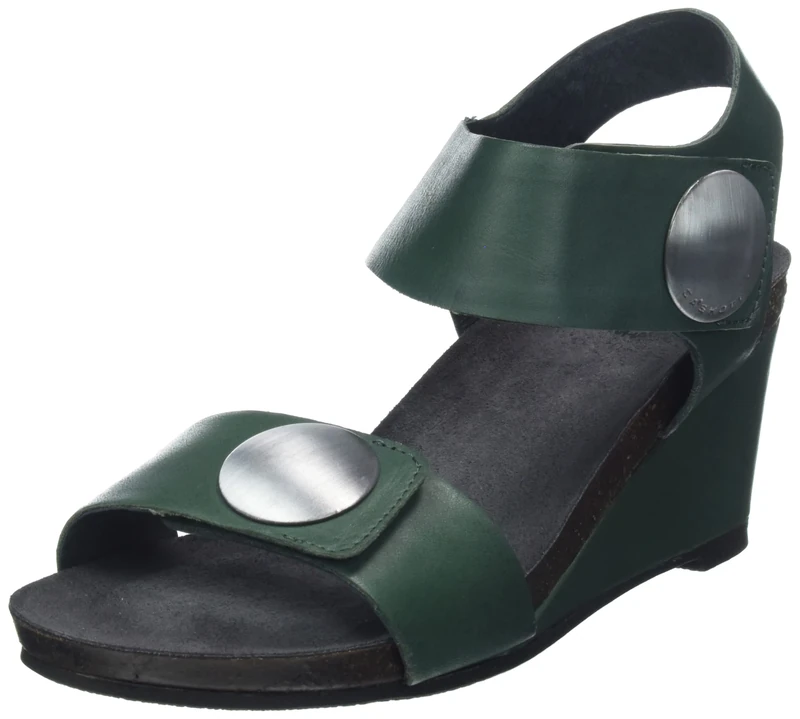 CA'SHOTT A/S Women's Casalberta Velcro Button Leather Heeled Sandal, Bottle Green, 38 EU, bottle green, 6 UK
