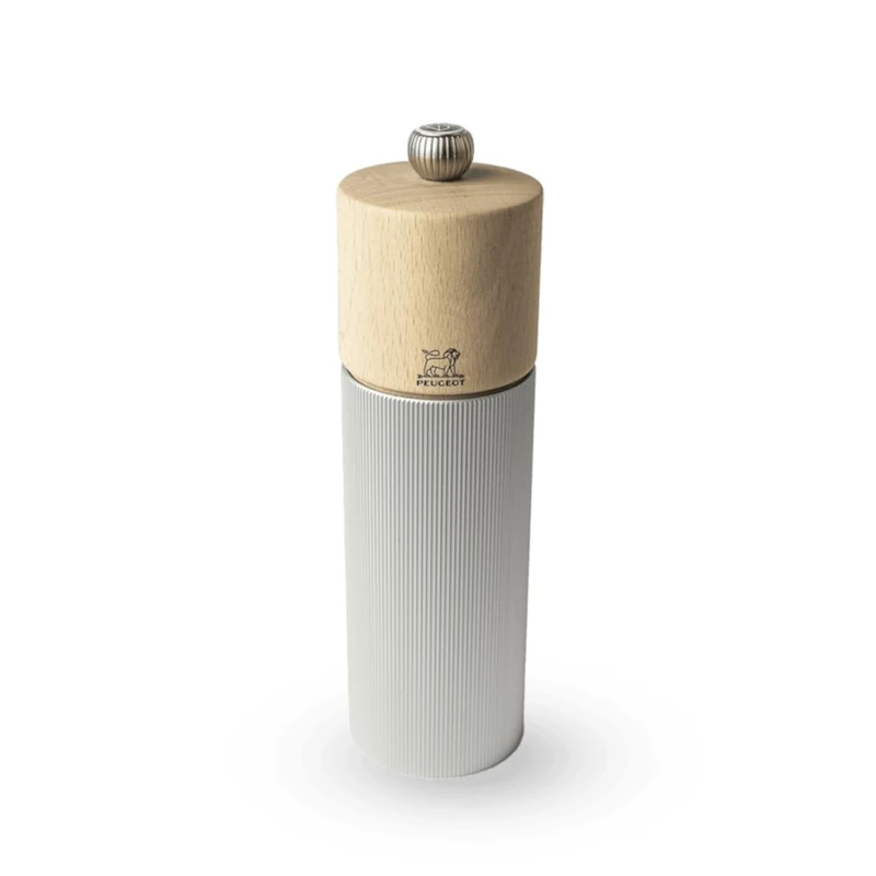PEUGEOT - Line 18 cm Salt Mill - Classic Setting - Aluminium and Wood PEFC Certified - Made in France - Natural Colour - Image 1