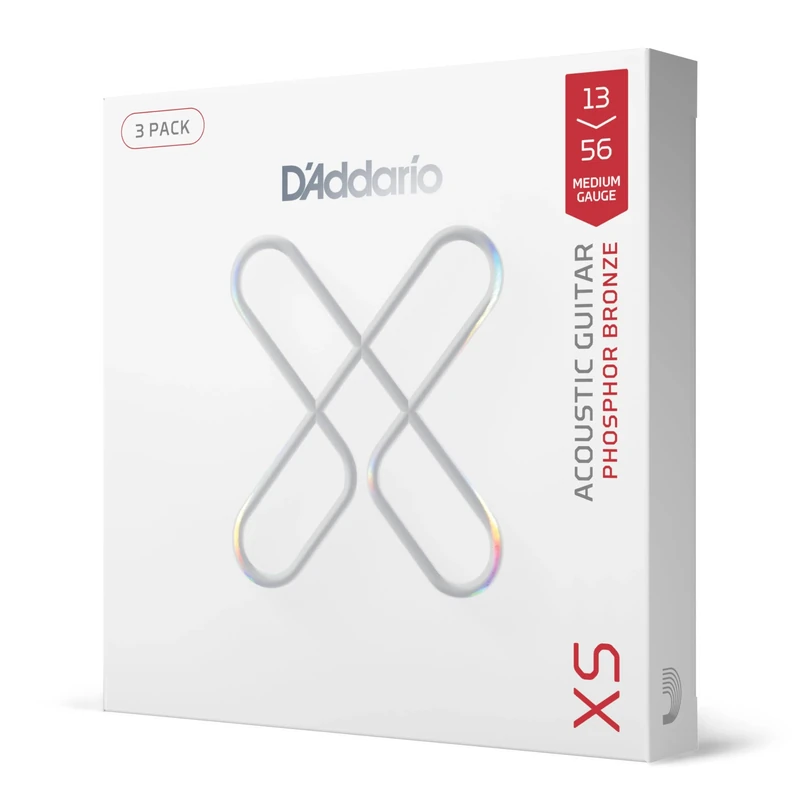 D'Addario XS Acoustic Guitar Strings, Phosphor Bronze, Medium, 13-56, 3 Pack