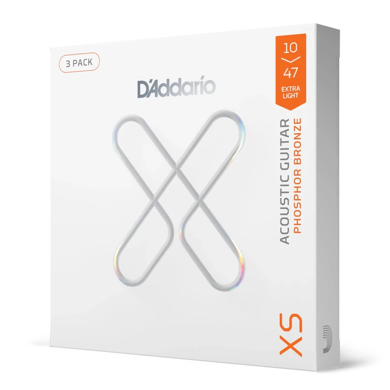 D'Addario XS Acoustic Guitar Strings, Phosphor Bronze, Extra Light, 10-47, 3 Pack