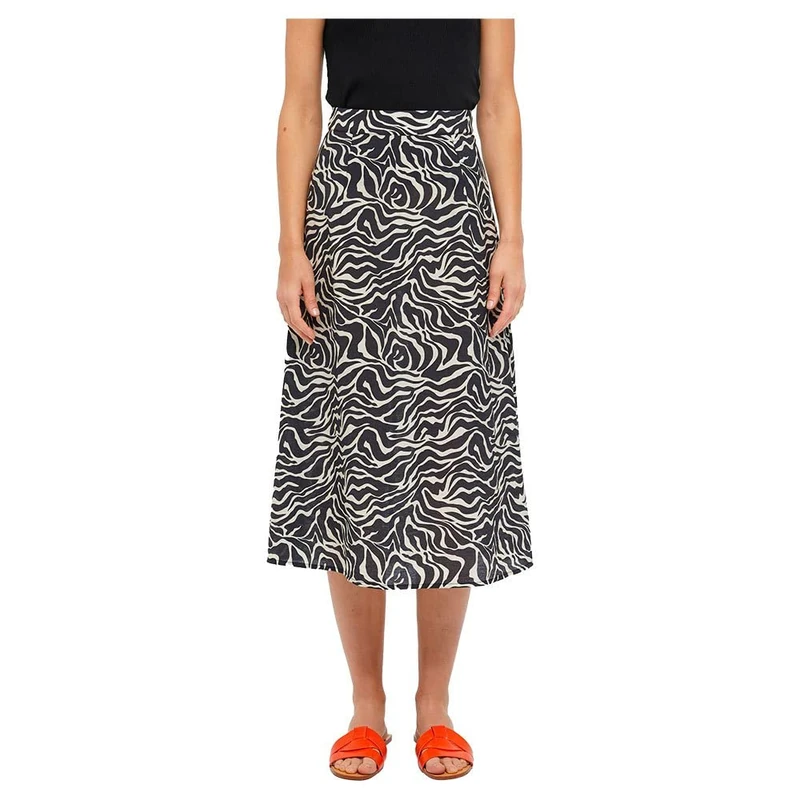 Object Women's OBJLEONORA HW MIDI Skirt NOOS Skirt, Black/AOP: Sandshell Animal, 42, Black/AOP: Sandshell Animal, 16