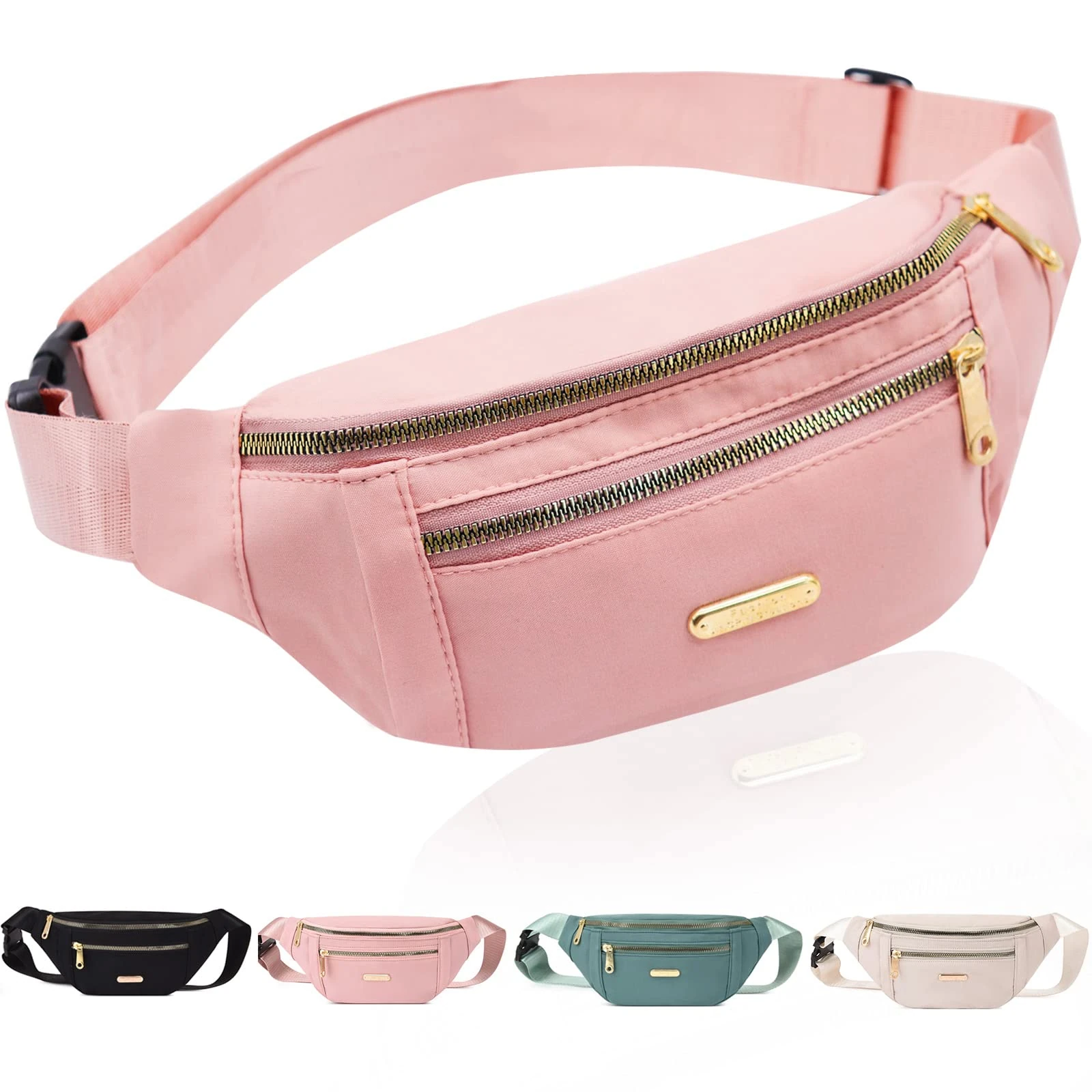 Fanny Pack Fashionable Waist Bag Casual Travel Bum Bag with 3 Zipper Pockets for Women Men Sports Running Hiking Jogging (Pink)