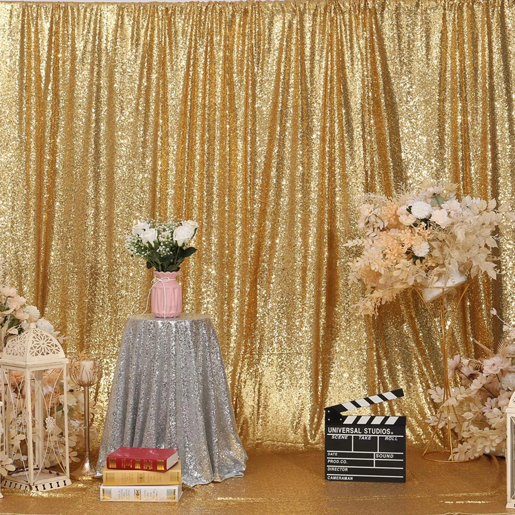Sequin Backdrop 243x243cm Amber Gold Shinny Sequin Photography Backdrop Party Prom Wedding Youtobe Banquet Photo Background (8x8 feet)