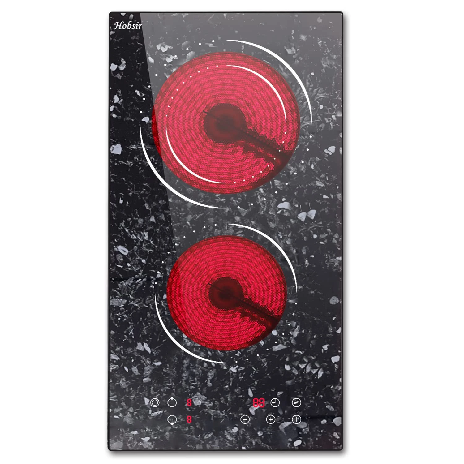 2 Zone Ceramic Hob, Hobsir Built-in Electric Hob 30cm, Marble, 3200W, Touch Control, Doul Zone, 9 Heating Levels, Safety Lock,Timer, Hard Wire, No Plug Included, LH07