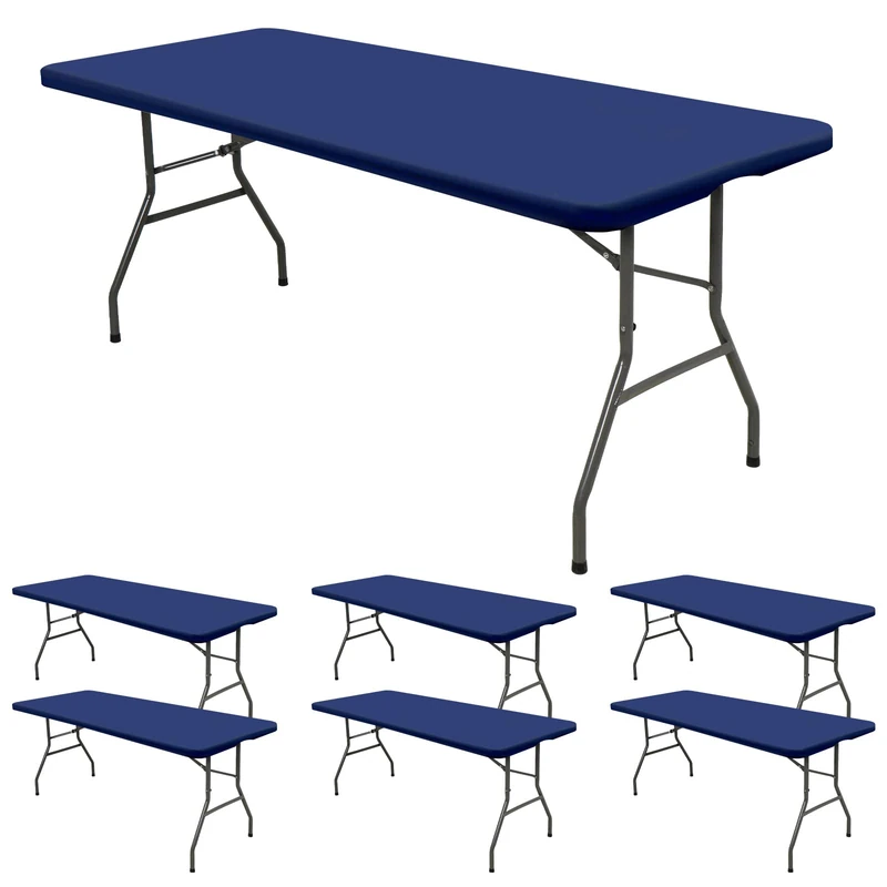 6 Pack Stretch Fabric Table Top Cap Cover, fits 6' Tables, Spandex Table Covers Washable Elastic Rectangle Tablecloth Protector for Indoor Outdoor Party Picnic Wedding, Navy Blue, 30" W x 72" L
