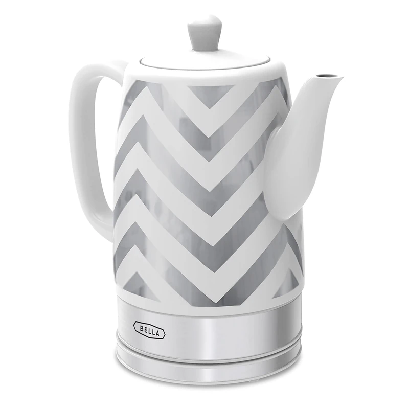 BELLA Electric Kettle & Tea Pot - Ceramic Water Heater with Detachable Swivel Base, Auto Shut Off & Boil Dry Protection, 1.5 Liter, Silver Chevron