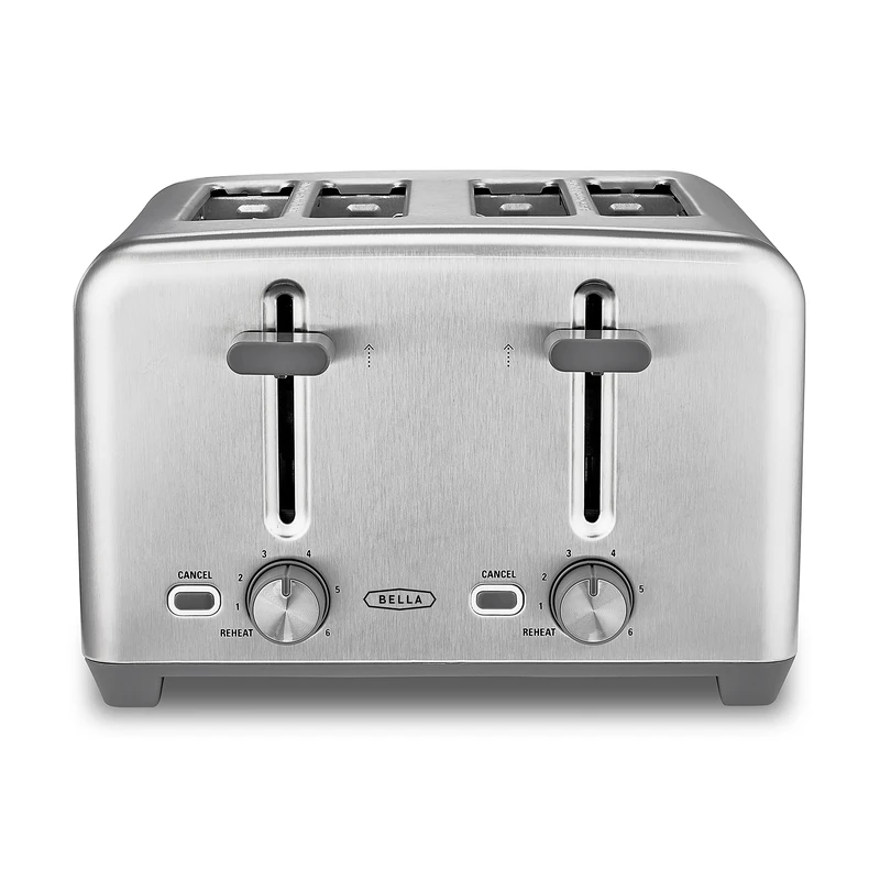 BELLA 4 Slice Toaster with Auto Shut Off - Extra Wide Slots and Removable Drop-Down Crumb Tray with Cancel and Reheat Function - For Texas Toast, Large Bread & Bagel, Stainless Steel - Image 1