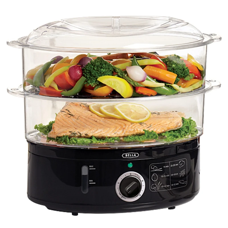 bella Two Tier Food Steamer with Dishwasher Safe Lids and Stackable Baskets & Removable Base for Fast Simultaneous Cooking - Auto Shutoff & Boil Dry Protection, 7.4 QT, Black - Image 1