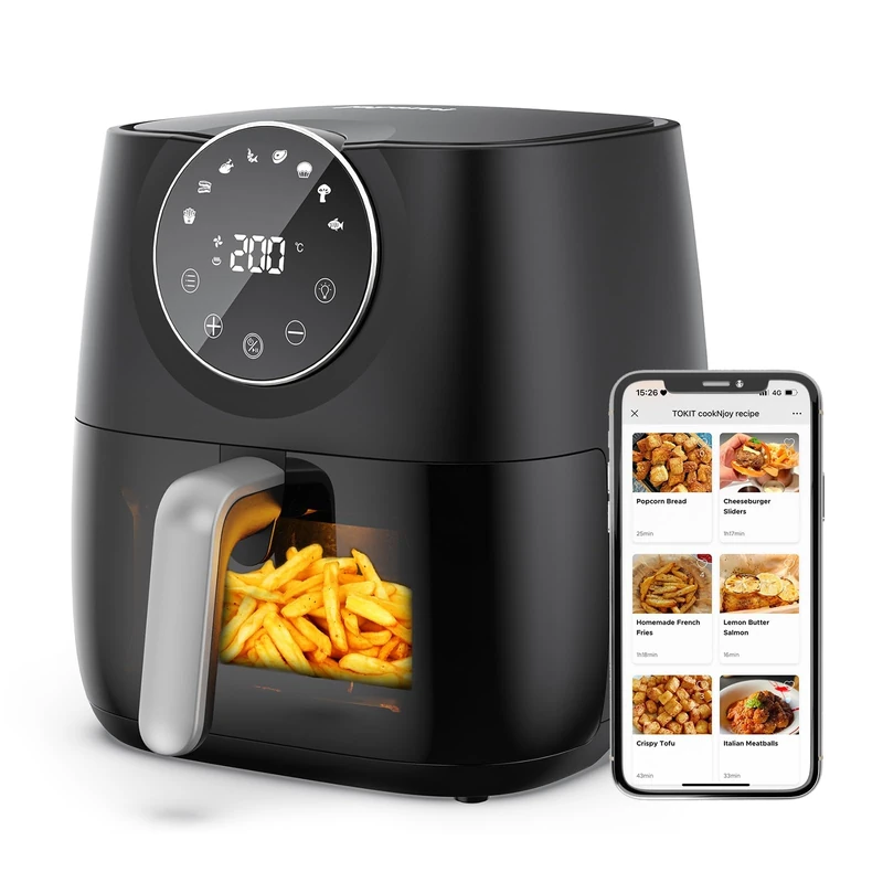 JOYAMI Air Fryer with Window, 5.7L Compact with Online Recipes, 1700w 8-in-1 Functions for Air Fry, Roast, Reheat, Dehydrate, Bake, Broil & More, 360°, Nonstick Basket Dishwasher Safe
