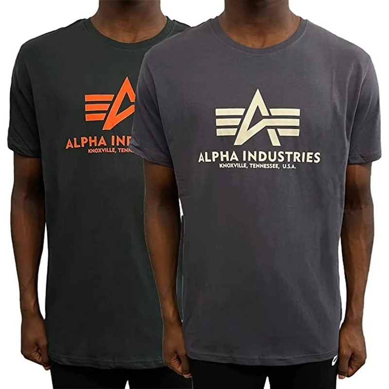 Alpha Industries Basic T 2 Pack T-Shirt for Men, Grey Black/Dark Petrol, XL - Image 1