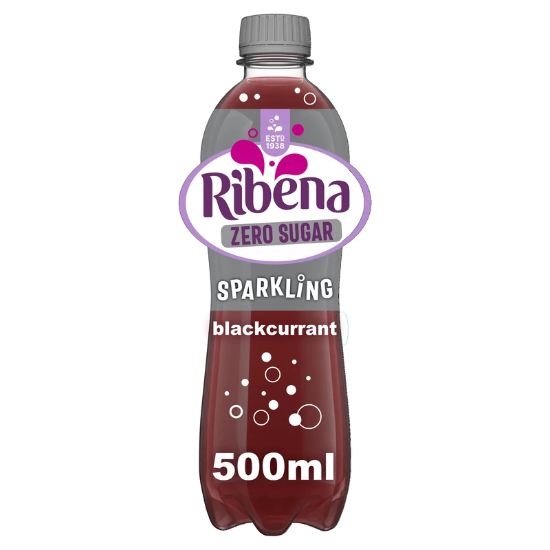 Ribena Sparkling Zero Blackcurrant Juice 500ml | Real Fruit | Rich in Vitamin C | No Artificial Colours or Flavours | Carbonated | Bursting with Flavour
