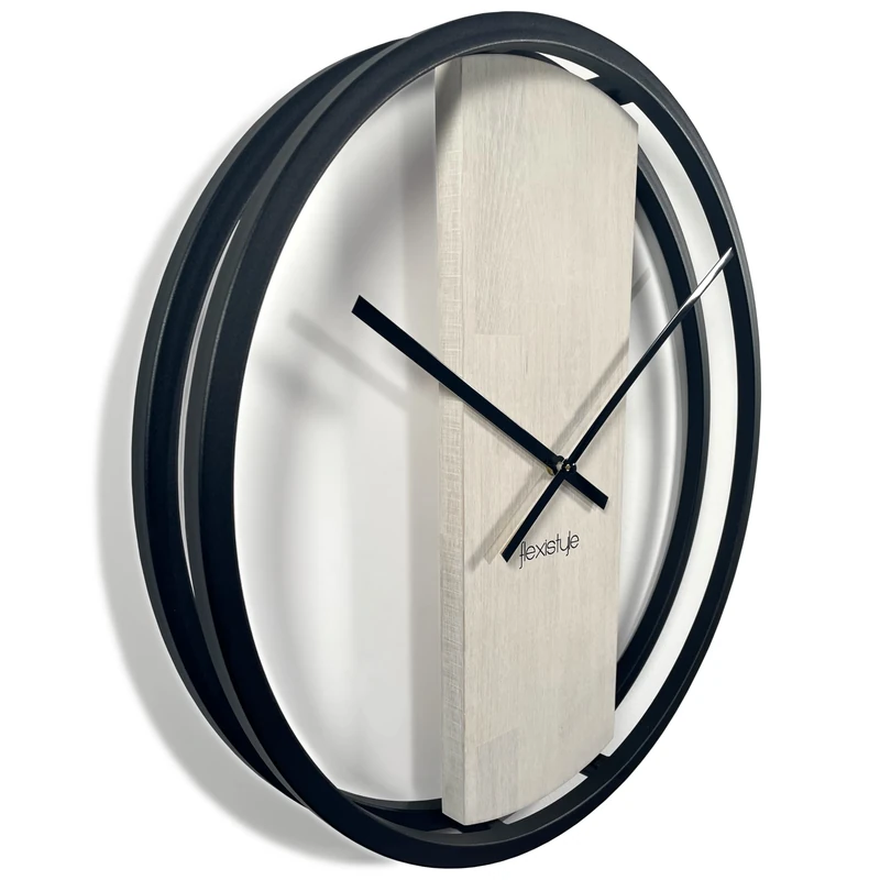 FLEXISTYLE Wall Clock, Metal Wood, Black, 80cm