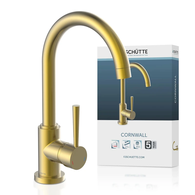 SCHÜTTE Cornwall 79167 360 Degree Swivel Kitchen Sink Tap with Single Lever Mixer Tap Gold