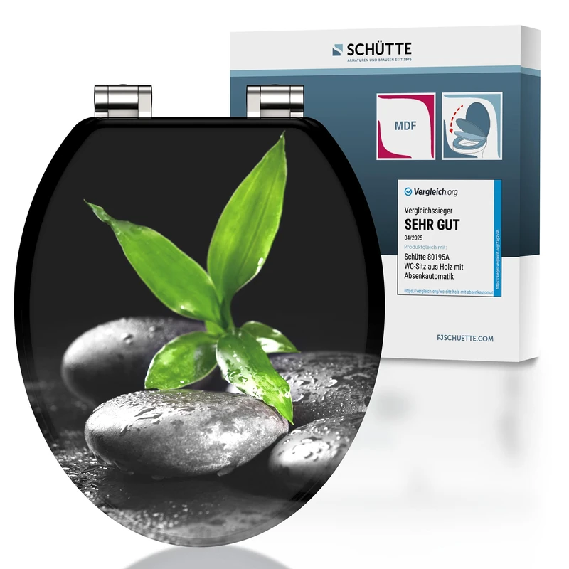 SCHÜTTE Dark Bamboo Toilet Seat with Soft-Close Mechanism Made of Wood, Toilet Seat with Toilet Lid, Wooden Core Toilet Lid with Motif (Maximum Load of The Toilet Seat 175 kg) Wood