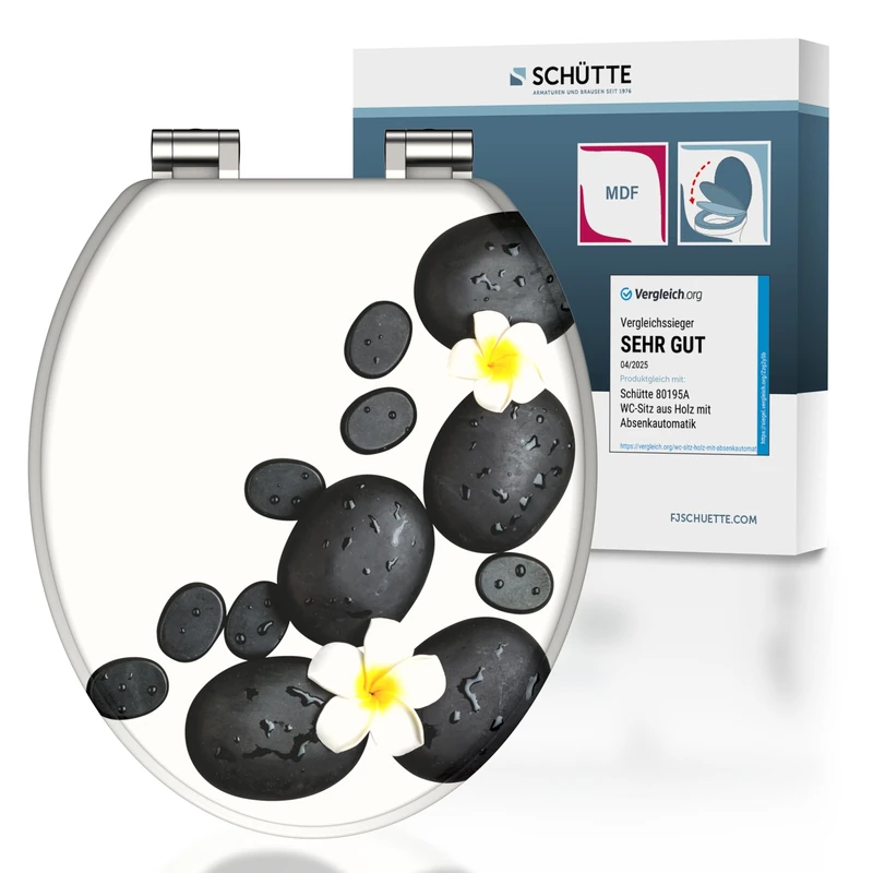 SCHÜTTE Stone Toilet Seat with Soft-Close Mechanism Made of Wood, Toilet Seat with Toilet Lid, Wooden Core Toilet Lid with Motif (Maximum Load of The Toilet Seat 175 kg) White