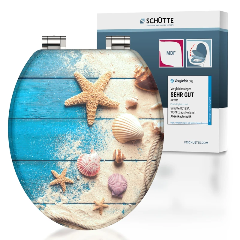 SCHÜTTE Beach Wood Toilet Seat with Soft-Close Mechanism, Wooden Toilet Seat with Toilet Lid, Wooden Core Toilet Lid with Motif (Maximum Load of the Toilet Seat 175 kg) Colourful