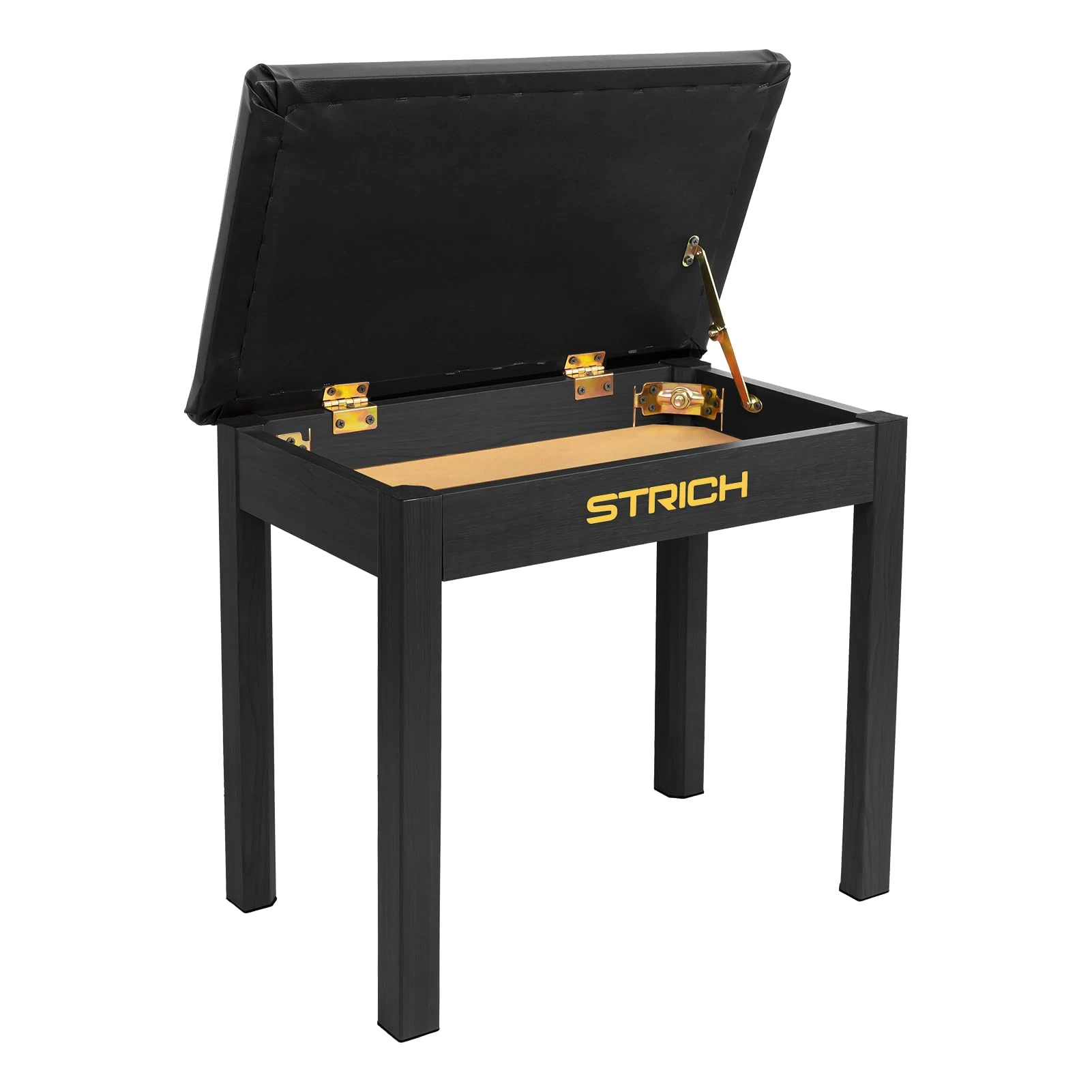 STRICH Piano Stool with Storage, Solid Wood Keyboard Bench Piano Bookcase Stool Chair Seat with Padded Cushion, Black