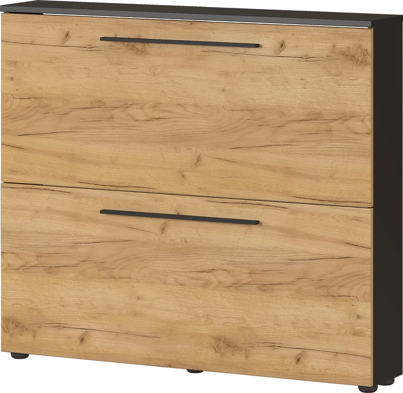 Germania shoe cabinet 3883-549 GW-Wildomar, in Graphite/Navarra-oak, space for up to 8 pairs of shoes, low depth - ideal for narrow hallways, 100 x 85 x 19 cm (WxHxD)