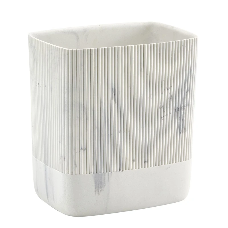 Bathroom Trash Can 1.8 Gallon(7 Liter) Small Kitchen Garbage Can,Decor Wastebasket for Bedroom Office,Resin Marble White