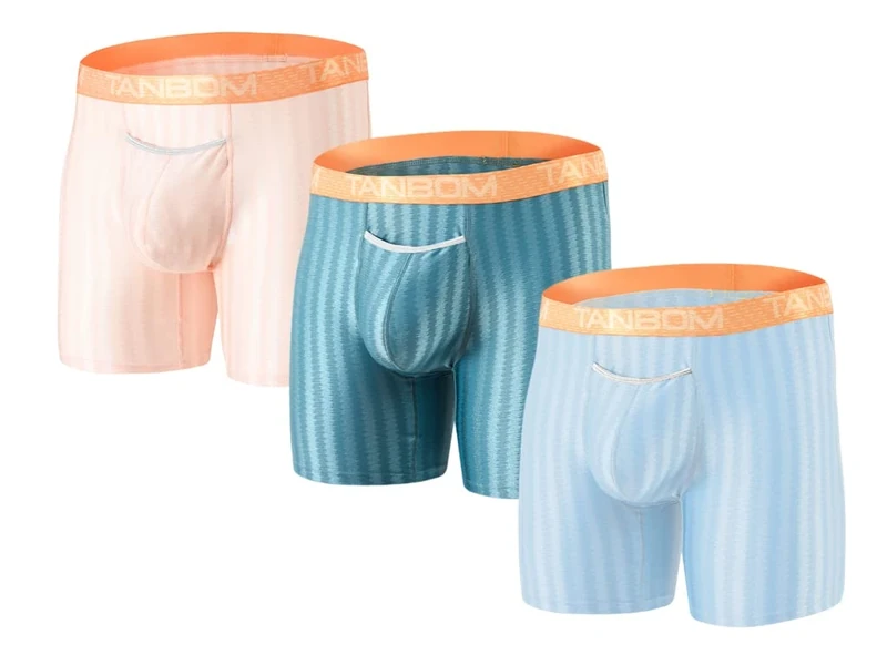BIATWOWR 3-Pack Men's Breathable Ice Silk Underwear open top bulge pouch Boxers Briefs Long Leg Underpants 3XL