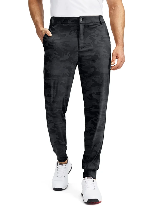Soothfeel Men's Golf Joggers Pants with 5 Pockets Slim Fit Stretch Sweatpants Running Travel Dress Work Pants for Men, Grey Camo, Medium