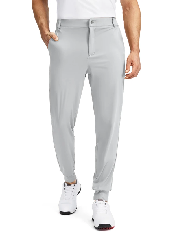 Soothfeel Men's Golf Joggers Pants with 5 Pockets Slim Fit Stretch Sweatpants Running Travel Dress Work Pants for Men, 04-Halo Gray, Large