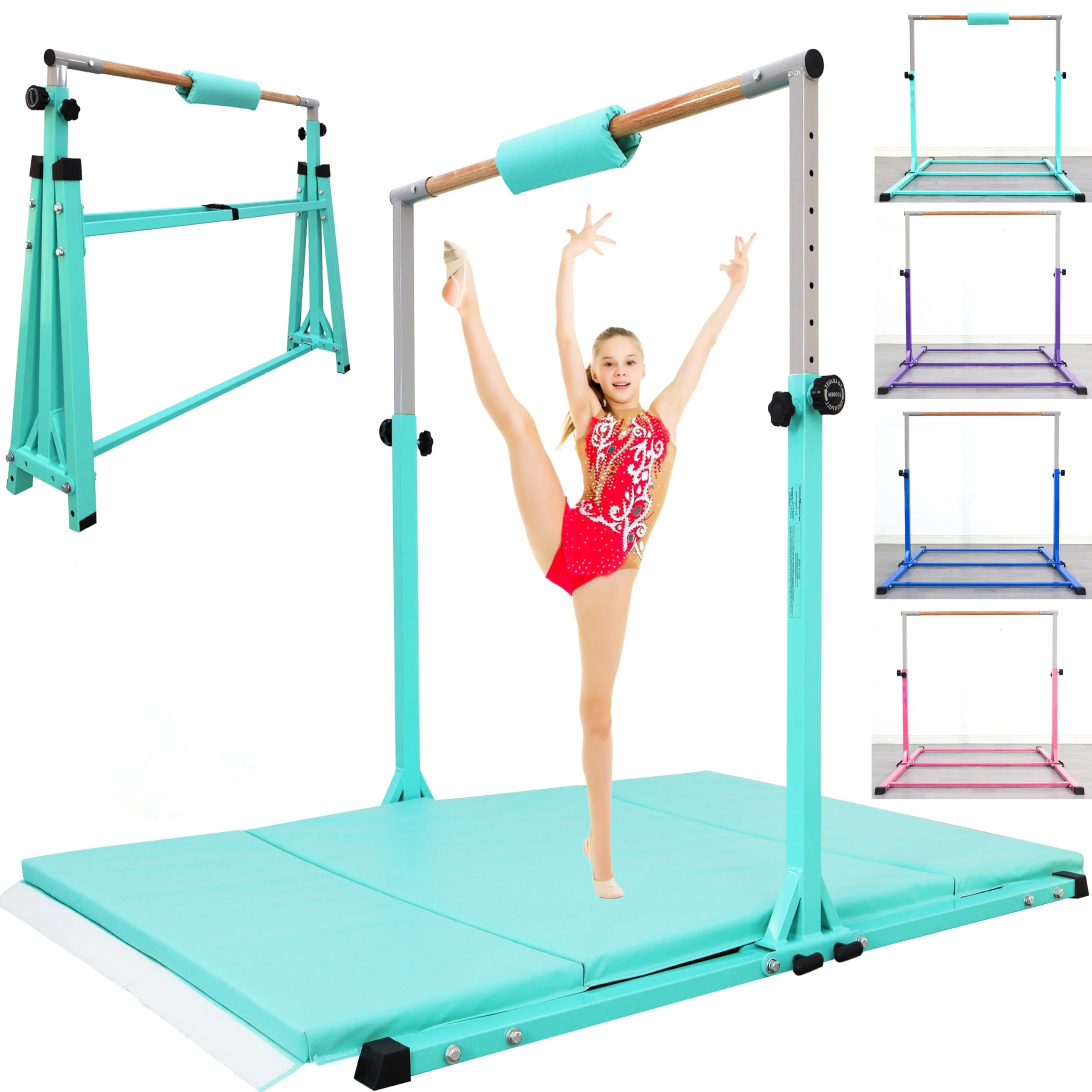 Seliyoo Foldable Gymnastic Bar,5FT/6FT Horiztonal Bars,Height Adjustable 35" to 59" Kip Training Bar for Kids Ages 5-20,Gymnastic Kids Training Equipment for Home and Club, 350lbs Capacity