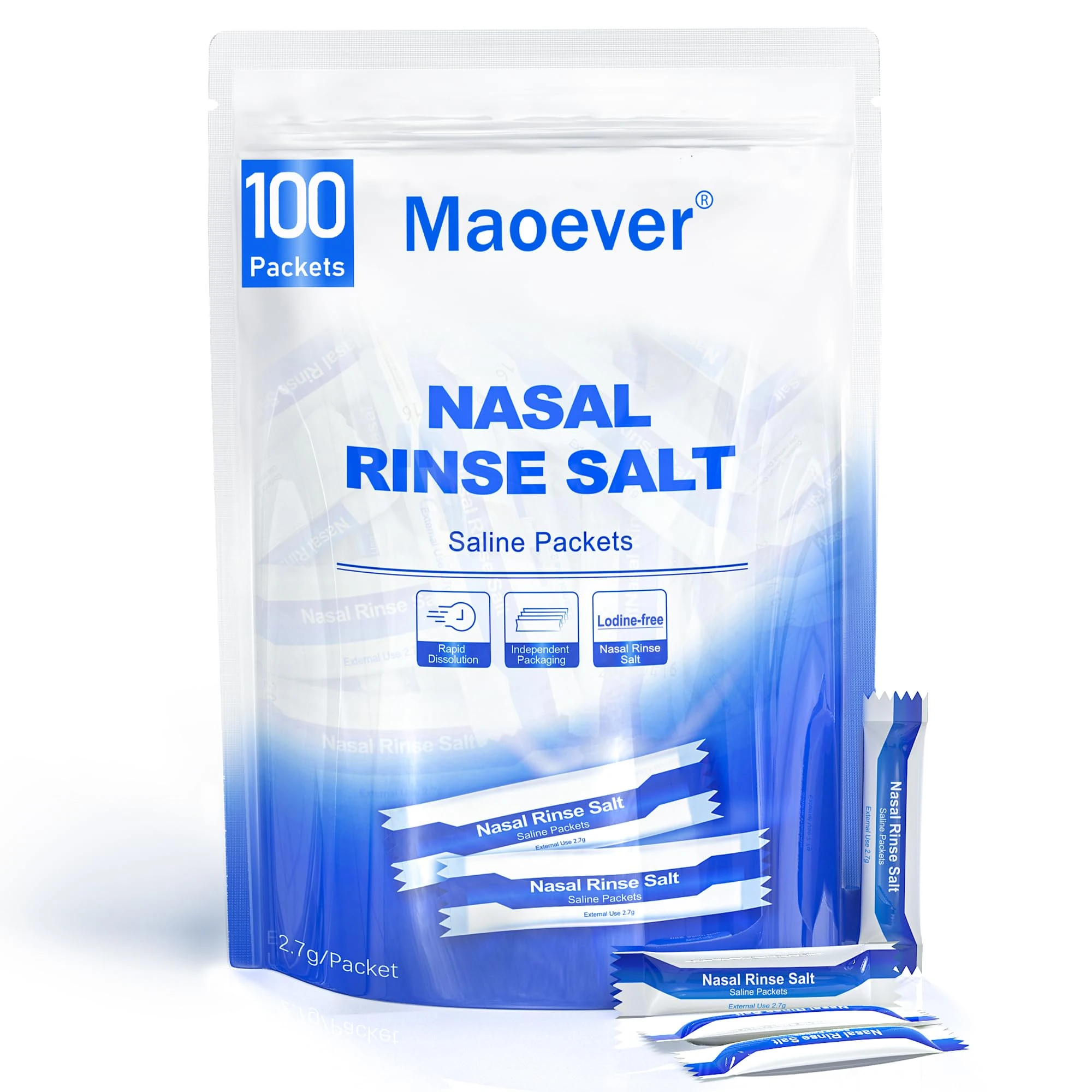100 Saline, Neti Pot Salt, Individually Wrapped Saline for Neti Pots, Nasal Irrigation, and Squeeze Bottles & Sinus Relief | Sinus Care