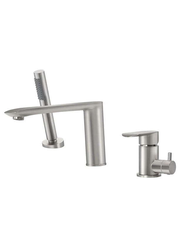 PHASAT Tub Waterfall Faucet with Handheld Shower,Roman Deck Mount 3-Holes Tub Filler Bathroom Faucets,Brass Bathtub Faucet,Rough-in Valve Included,Brushed Nickel,PU5L09