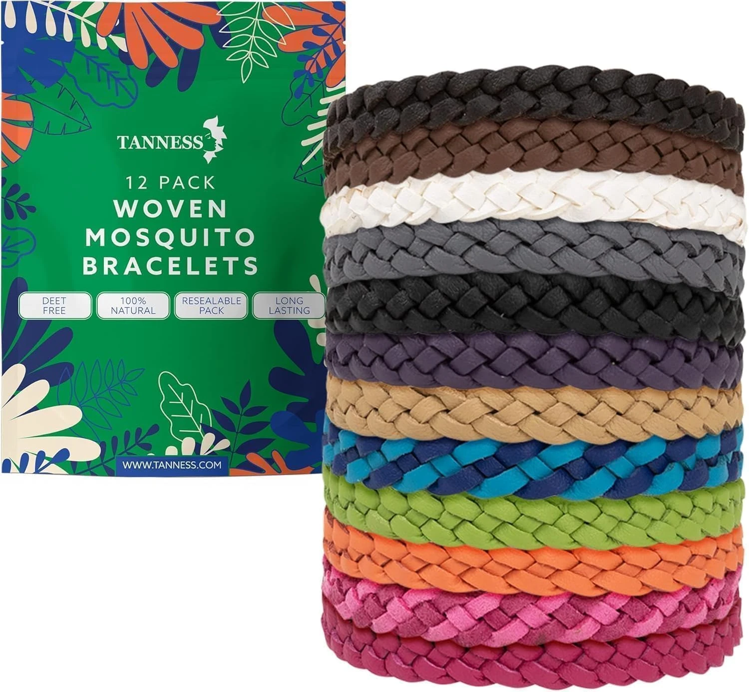 Tanness 12 Pack Mosquito Repellent Bracelet - Long-Lasting Insect & Mosquito Bands, DEET-Free Insect Repellent Bracelet for Kids & Adults, Travel & Holiday Essentials for Outdoor Protection