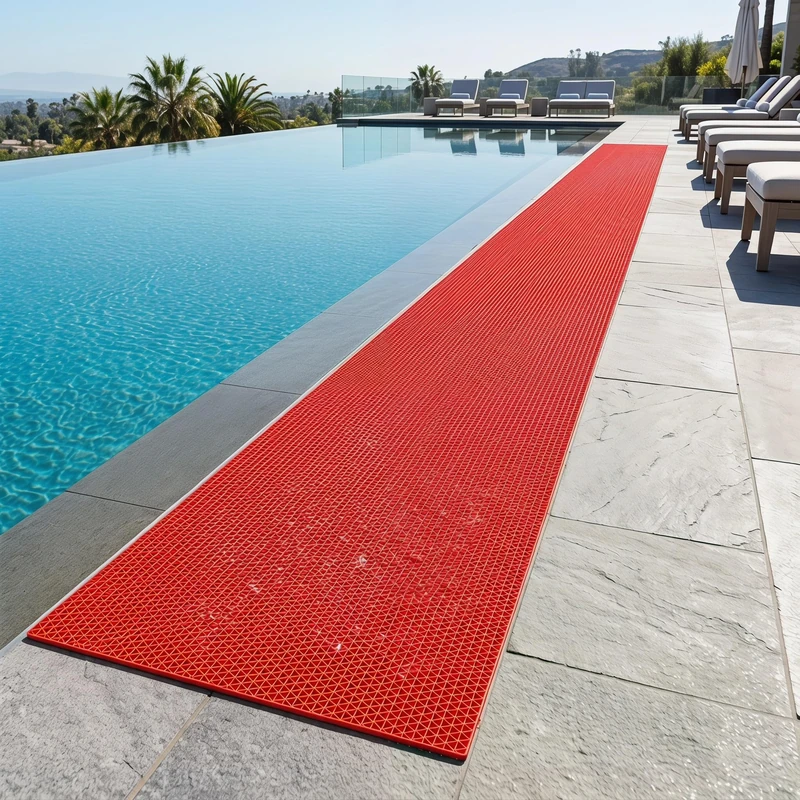 WLWLEO Drainage Non Slip Flooring Mats Swimming Pool Bathroom Anti-Fatigue Rubber Matting 3x10 Ft Heavy Duty Commercial Anti Slip Floor Mats for Garage Restaurant Sauna SPA,Red,0.9×3M