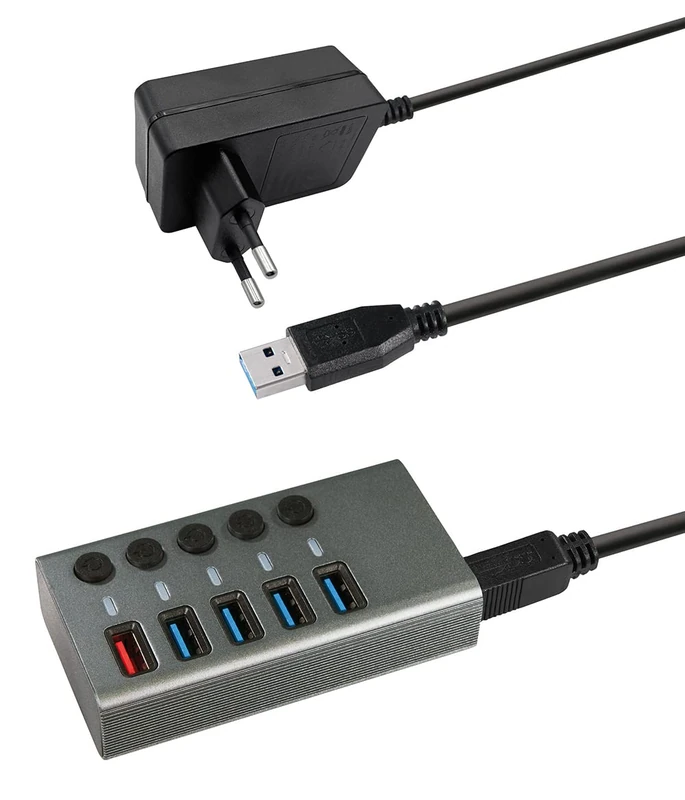 Maxtrack CH10L 5 Port USB 3.0 Hub Single Switchable Silver-Grey