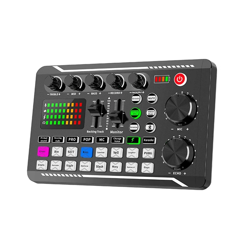 Kisbeibi Live Sound Card - Bluetooth Audio Mixer with LED Lights