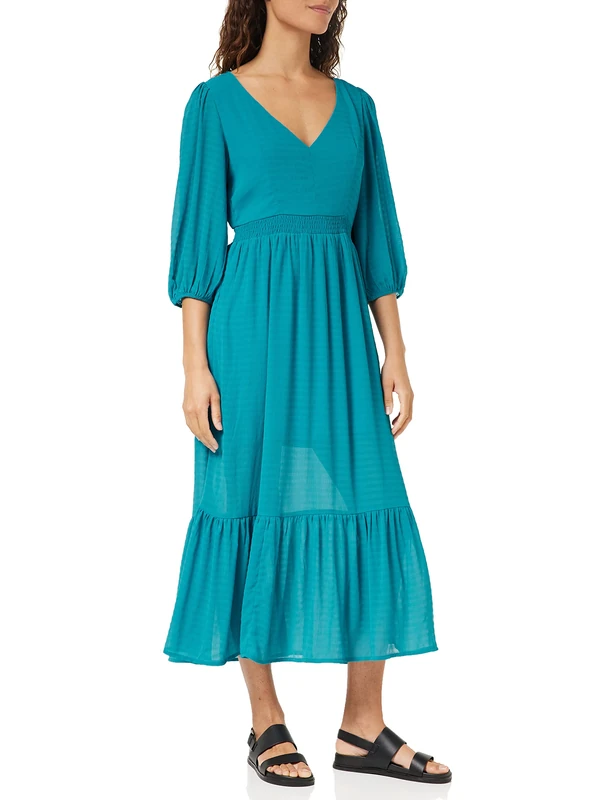 French Connection Women's Cora Tiered Midi Dress Casual, Mosaic Blue, M - Image 1