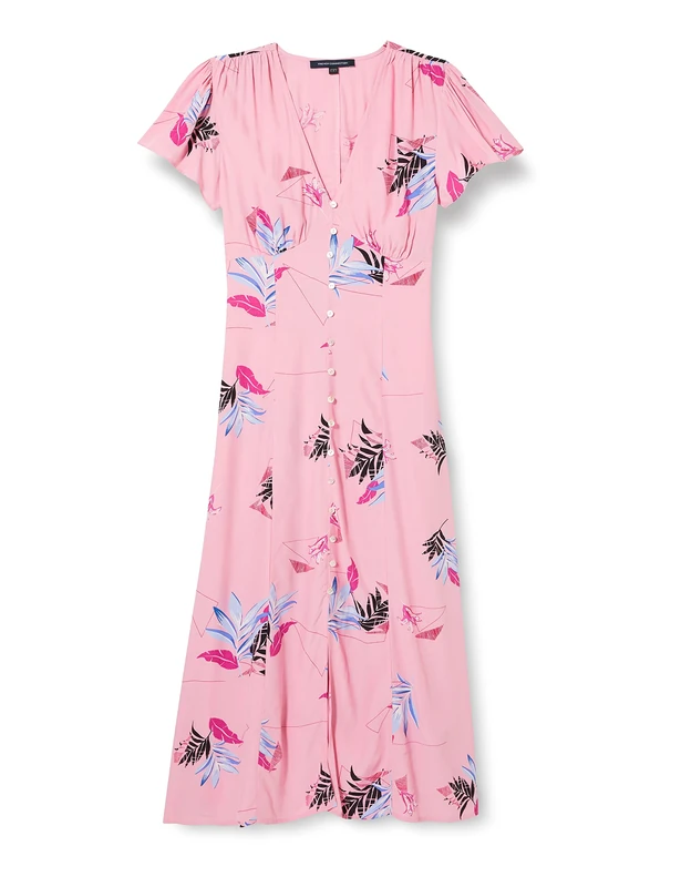 French Connection Women's Eugie Delph Drape V Neck Dress Casual, SEA Pink, 18