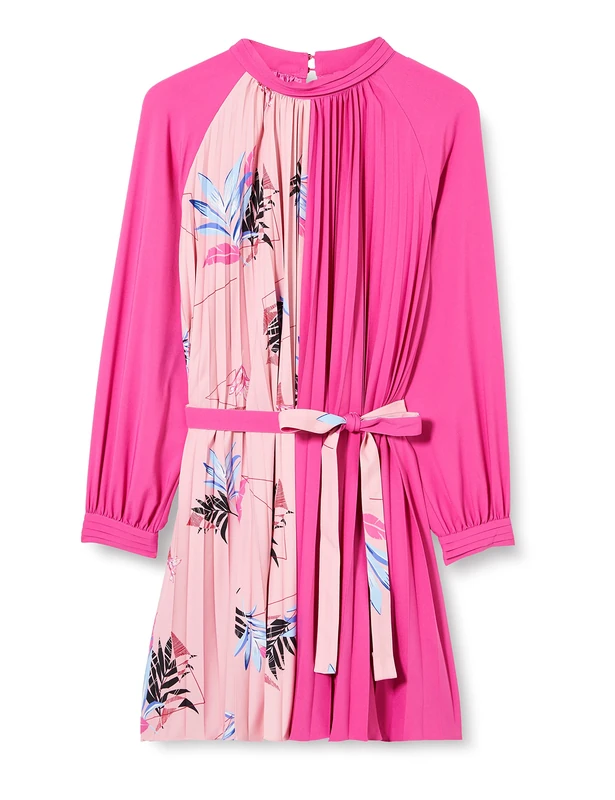 French Connection Women's Eugine Crepe Long Sleeve High Neck Dress Casual, Wild ROSA Solid/SEAP, 14